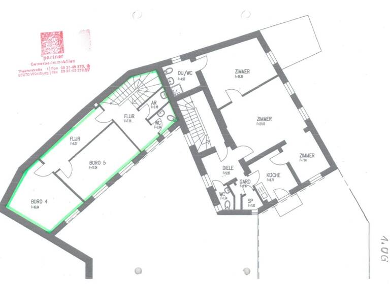 Bürofläche zur Miete 600 € 2 Zimmer 56 m² Bürofläche Altstadt Würzburg 97070