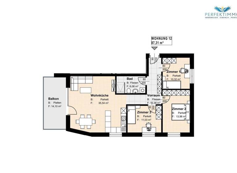 Wohnung zum Kauf 414.120 € 4 Zimmer 87,3 m² 1. Geschoss Haiming 6425