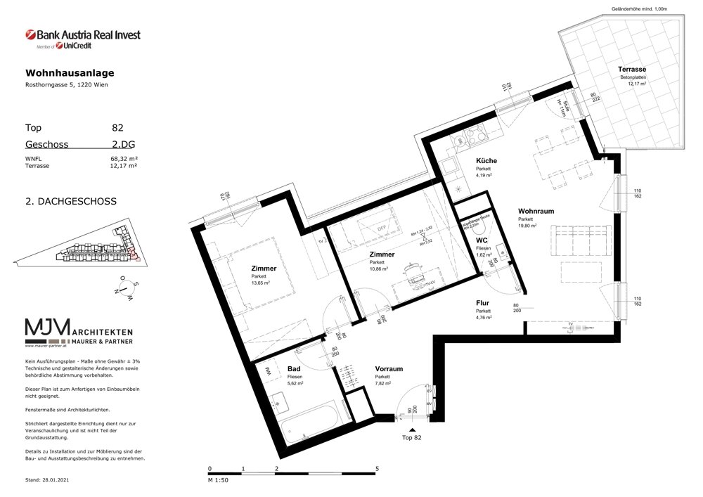 Wohnung zur Miete 880 € 3 Zimmer 68,8 m²<br/>Wohnfläche 3.<br/>Geschoss Rosthorngasse Wien 1220