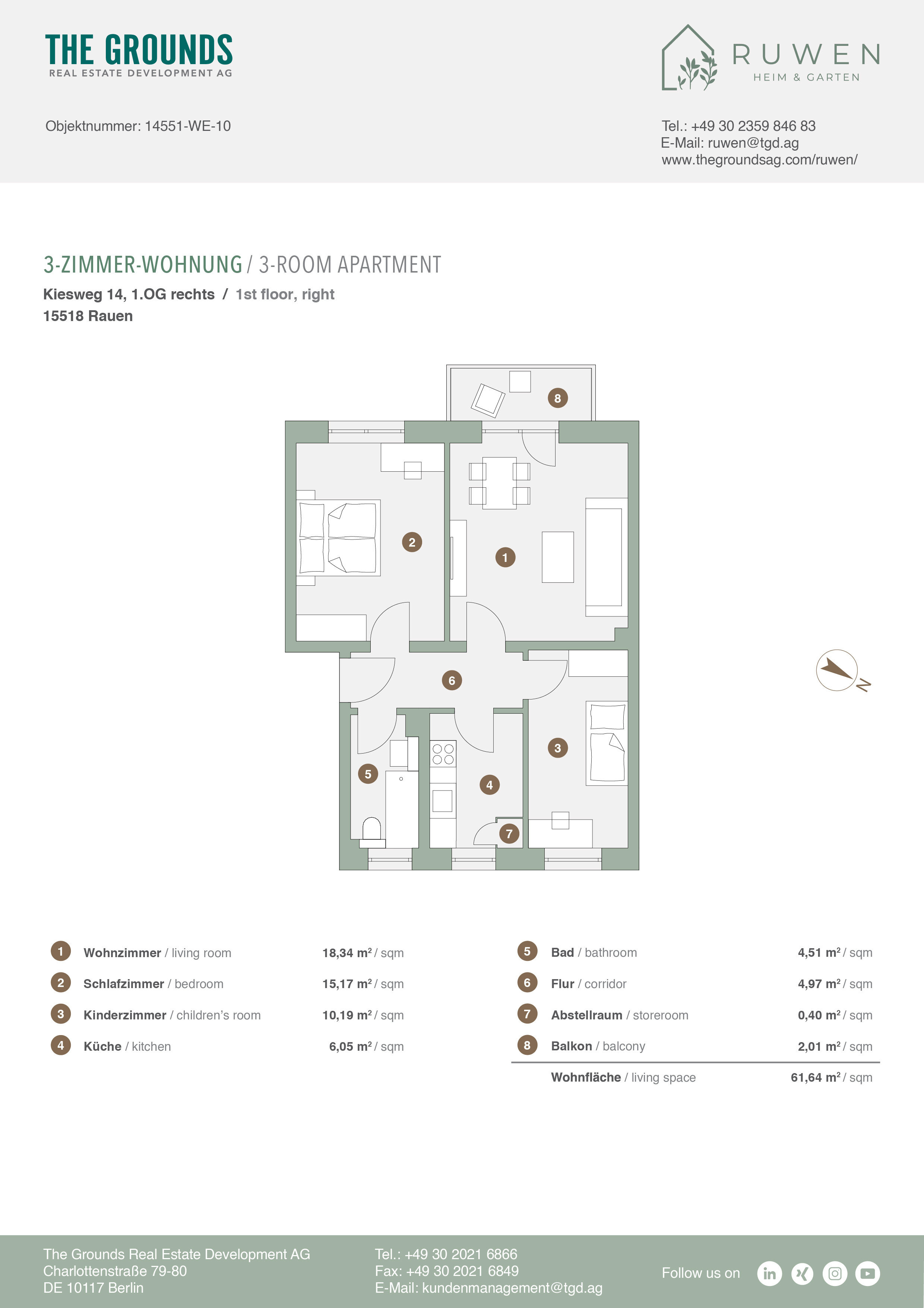 Wohnung zum Kauf provisionsfrei 105.700 € 3 Zimmer 61,8 m²<br/>Wohnfläche 1.<br/>Geschoss Rauen 15518