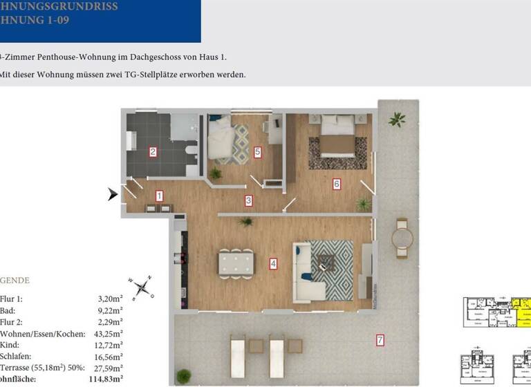 Wohnung zum Kauf - Erstbezug provisionsfrei 539.000 € 3 Zimmer 114,8 m² 3. Geschoss In der Ortsmitte 14 Deißlingen 78652