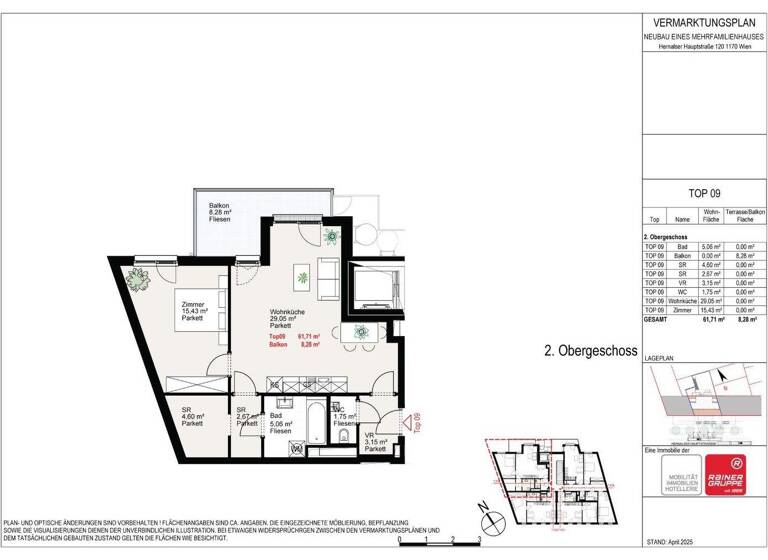 Wohnung zur Miete - Erstbezug 1.027 € 2 Zimmer 61,7 m² 2. Geschoss Wien 1170