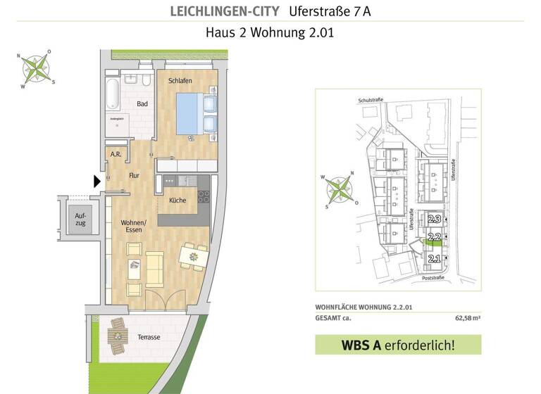 Terrassenwohnung zur Miete - Erstbezug nur mit Wohnberechtigungsschein 463 € 2 Zimmer 62,6 m² EG frei ab 01.04.2026 Uferstraße 7a Leichlingen Leichlingen (Rheinland) 42799