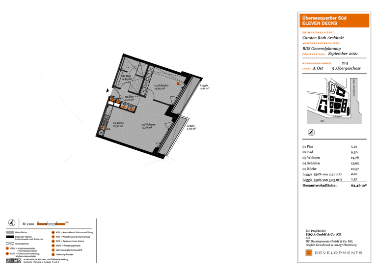 Wohnung zur Miete - Erstbezug 1.872 € 2 Zimmer 64 m² 5. Geschoss Überseeboulevard 14 HafenCity Hamburg 20457