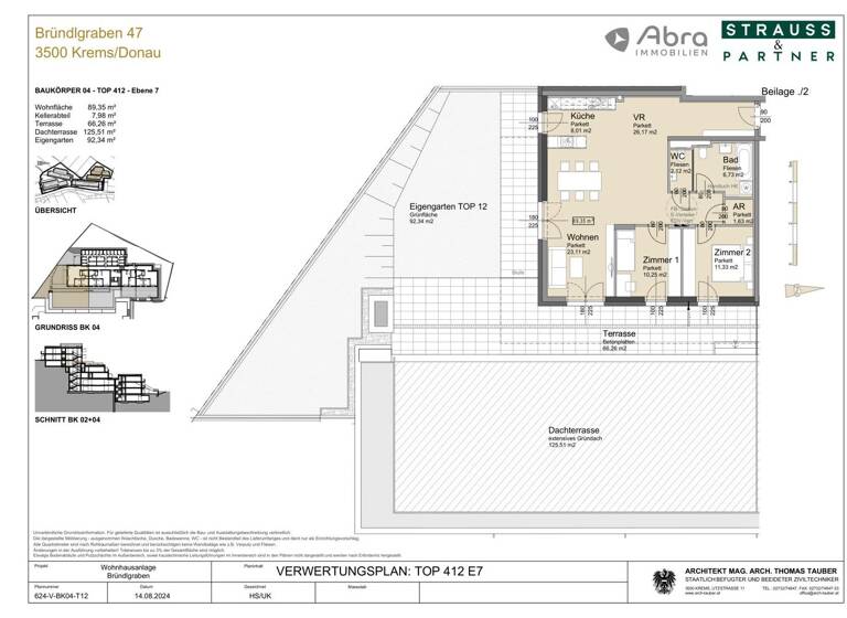 Wohnung zur Miete - Erstbezug 1.594 € 3 Zimmer 89,4 m² 2. Geschoss Bründlgraben 47A Krems an der Donau 3500
