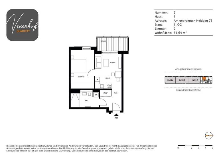Wohnung zur Miete 720 € 2 Zimmer 51,6 m² 1. Geschoss frei ab 01.05.2026 Am gebrannten Heidgen 75 Buchholz Duisburg 47249