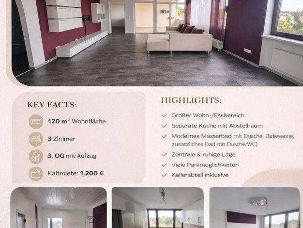 Wohnung zur Miete 1.200 € 3 Zimmer 120 m² 3. Geschoss frei ab 01.04.2026 Hochspeyerer Straße 2a Enkenbach-Alsenborn 67677