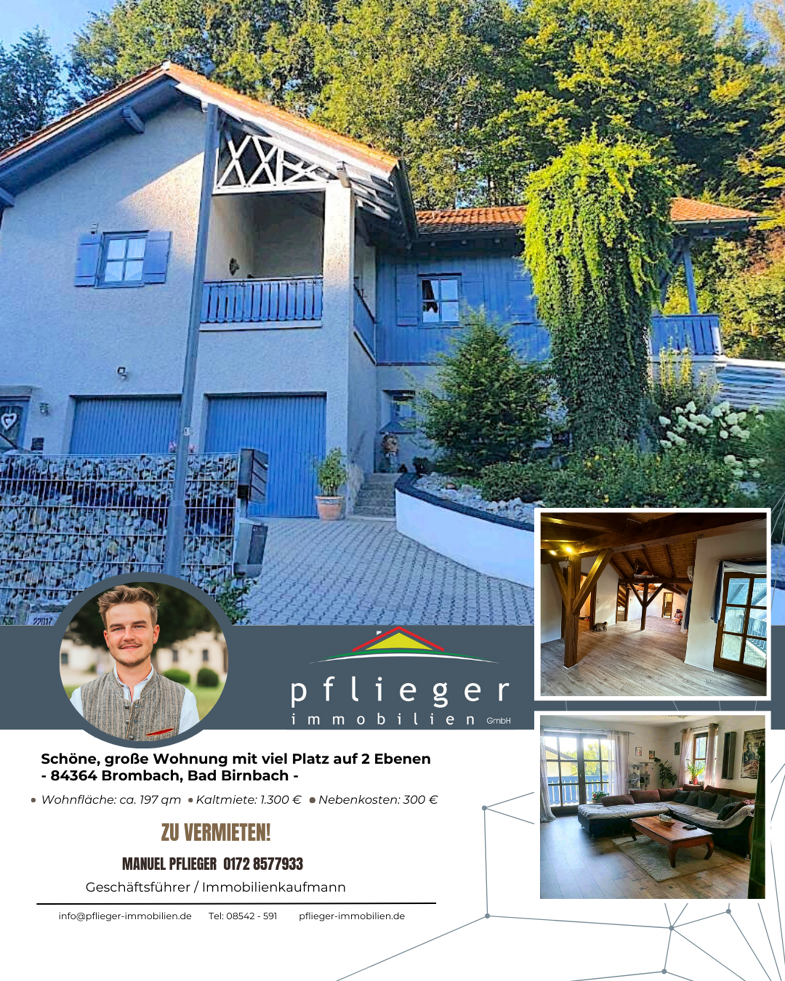 Wohnung zur Miete 1.300 € 8 Zimmer 197 m² 2. Geschoss Brombach Bad Birnbach 84364