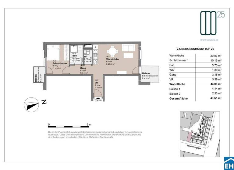 Wohnung zur Miete - Erstbezug 798 € 2 Zimmer 43,1 m² 2. Geschoss frei ab 01.07.2026 Odoakergasse 25 Wien 1160