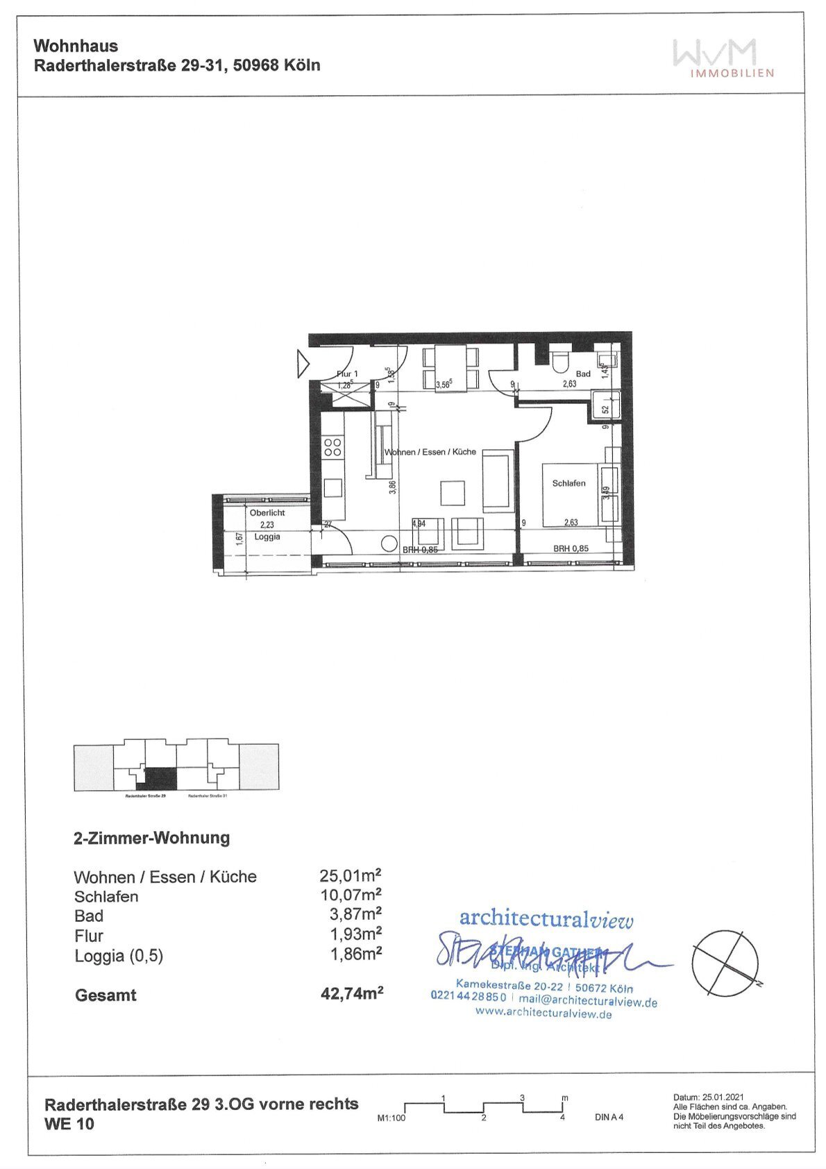 Wohnung zum Kauf provisionsfrei 164.900 € 2 Zimmer 42,7 m²<br/>Wohnfläche 3.<br/>Geschoss Raderthaler Straße 29 Raderthal Köln 50968