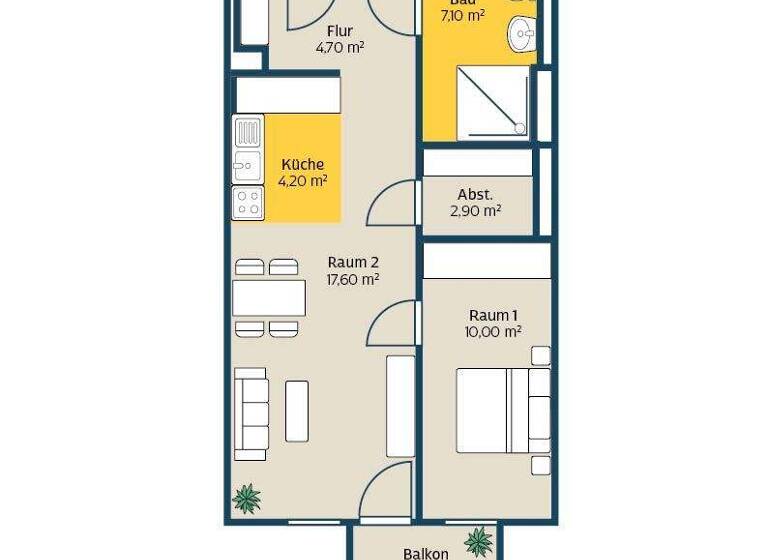 Wohnung zur Miete 596 € 2 Zimmer 47,7 m² Kieler Str. 90 Mockau-Nord Leipzig 04357
