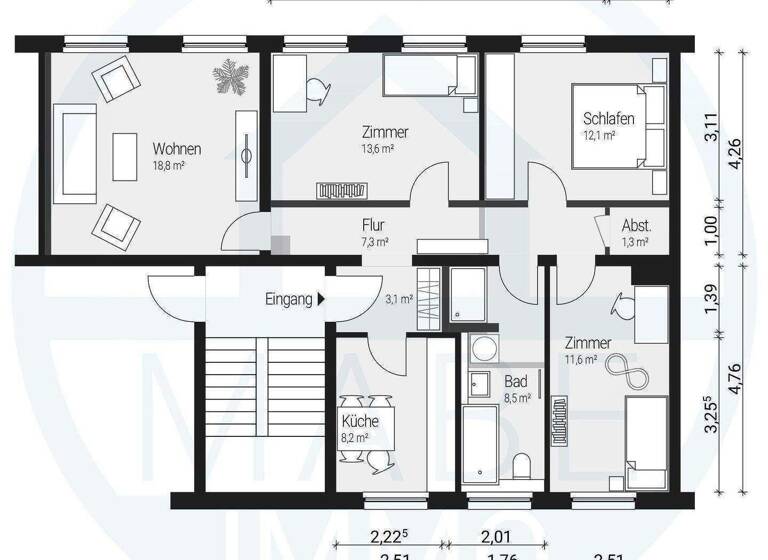 Wohnung zur Miete 849 € 4 Zimmer 130 m² 2. Geschoss frei ab sofort Karl-Marx-Str. 1 Hagenwerder Görlitz 02827