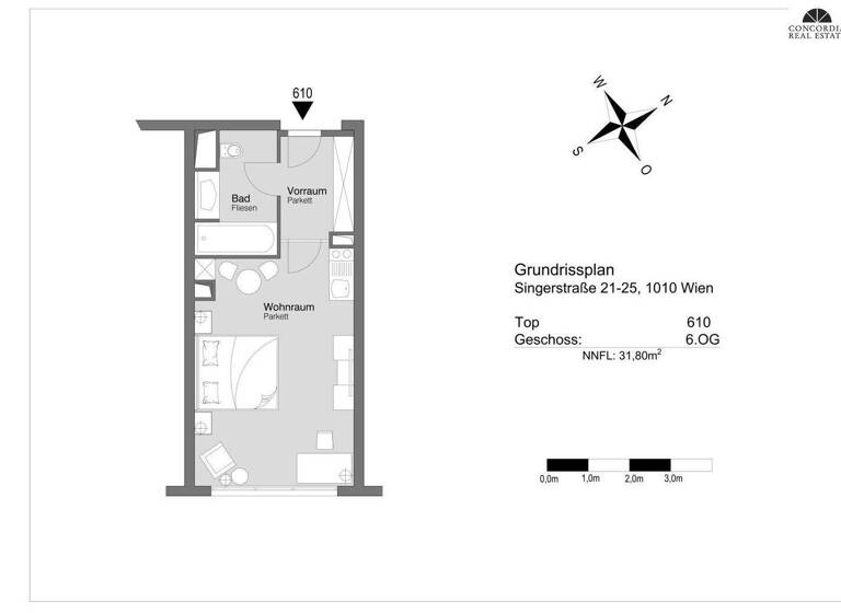 Studio zur Miete 1.113 € 1 Zimmer 6. Geschoss Wien,Innere Stadt 1010