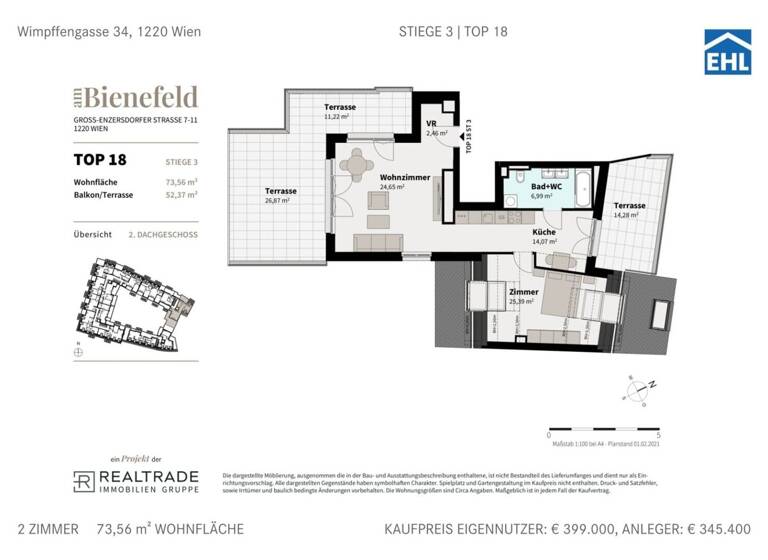 Wohnung zum Kauf 449.000 € 2 Zimmer 73,6 m² Wien 1220