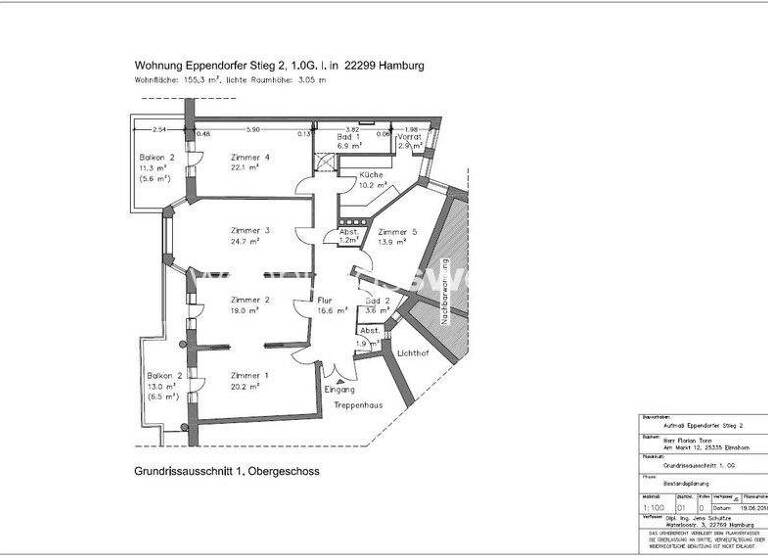 Wohnung zur Miete Tauschwohnung 3.450 € 5 Zimmer 155 m² 1. Geschoss Hoheluft-Ost Hamburg 20249