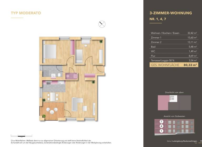 Wohnung zum Kauf - Erstbezug 580.681 € 3 Zimmer 80,3 m² 1. Geschoss Neckarweihingen 71642