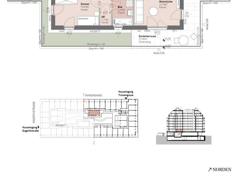 Wohnung zum Kauf - Erstbezug 391.700 € 3 Zimmer 59,3 m² 1. Geschoss frei ab 30.06.2028 Traisengasse 20-22 Wien 1200