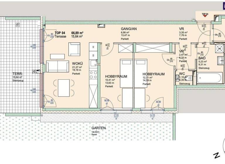 WG-Zimmer zum Kauf - Erstbezug 399.000 € 3 Zimmer 66,9 m² EG Platzergasse Wien 1210