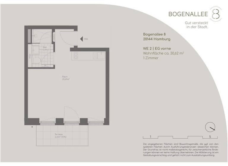 Studio zum Kauf - Erstbezug provisionsfrei 385.000 € 1 Zimmer 30,1 m² EG Bogenallee 8 Harvestehude Hamburg 20144