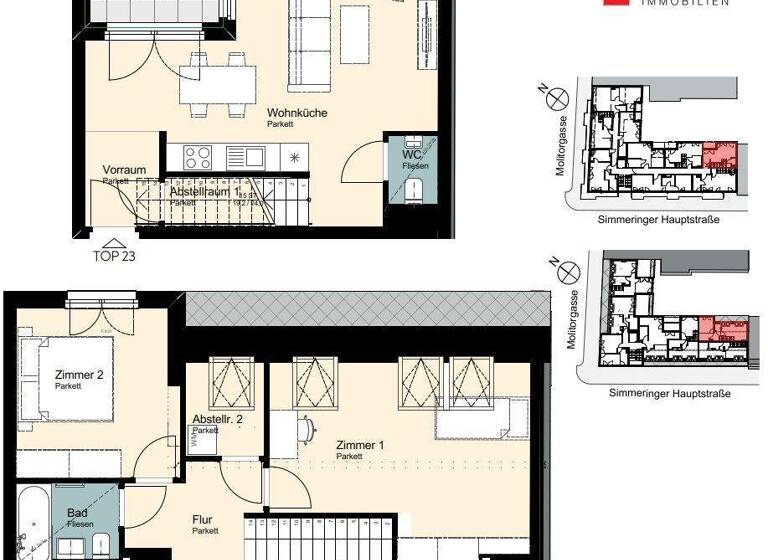 Maisonette zur Miete - Erstbezug 1.256 € 3 Zimmer 79,4 m² 1. Geschoss Wien 1110