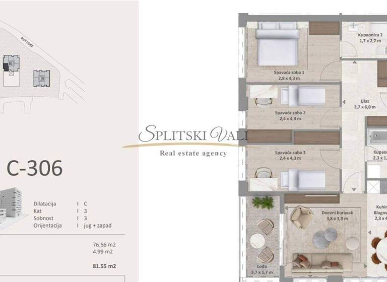Wohnung zum Kauf 7.810 € 3 Zimmer 82 m² 3. Geschoss Split