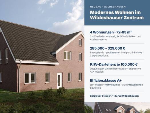 Wohnung zum Kauf - Erstbezug 289.000 € 3,5 Zimmer 73 m² Bargloyer Straße 17 Wildeshausen 27793