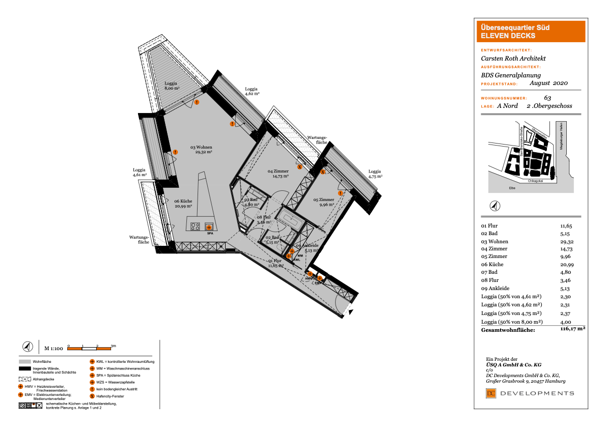 Studio zur Miete 3.299 € 3 Zimmer 117 m²<br/>Wohnfläche 5.<br/>Geschoss 01.02.2025<br/>Verfügbarkeit San-Francisco-Str. 1 HafenCity Hamburg 20457