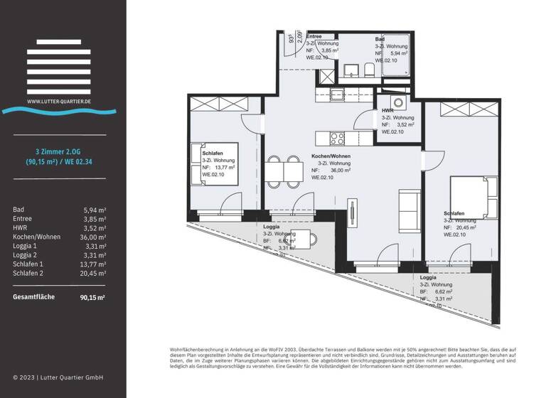 Wohnung zum Kauf - Erstbezug 522.870 € 3 Zimmer 90,2 m² 2. Geschoss Ravensberger Straße 7 Innenstadt Bielefeld 33602