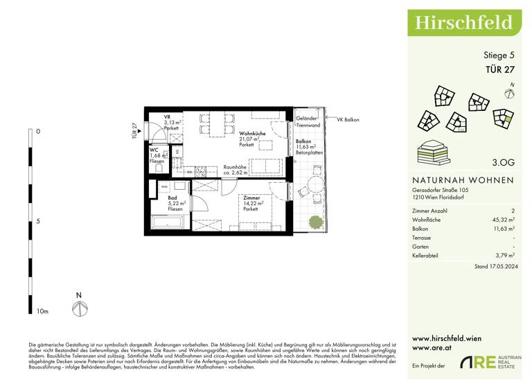 Wohnung zum Kauf - Erstbezug provisionsfrei 285.000 € 2 Zimmer 45,3 m² 3. Geschoss Wien 1210