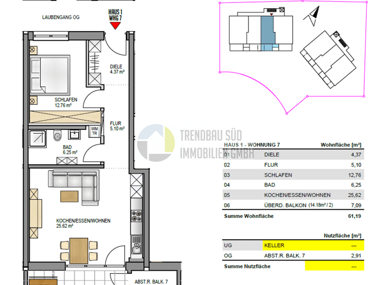 Wohnung zum Kauf - Erstbezug provisionsfrei 305.500 € 2 Zimmer 61,2 m² Mietingen 88487