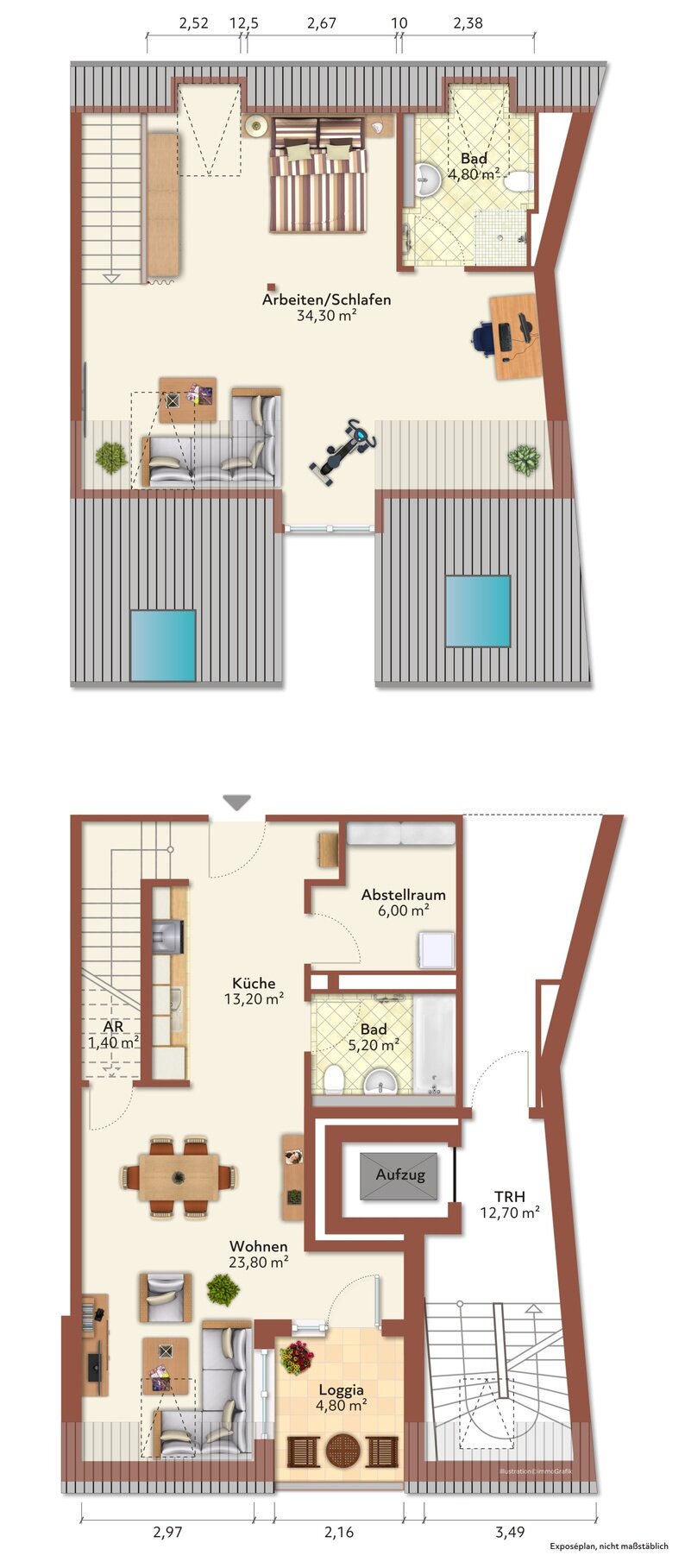 Maisonette zur Miete 1.275 € 2 Zimmer 75 m²<br/>Wohnfläche 4.<br/>Geschoss 01.02.2025<br/>Verfügbarkeit Wall 40 Altstadt Kiel 24103