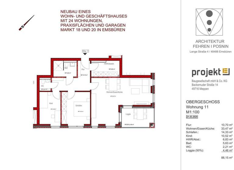 Wohnung zum Kauf - Erstbezug provisionsfrei 372.500 € 3 Zimmer 88 m² 1. Geschoss Emsbüren 48488
