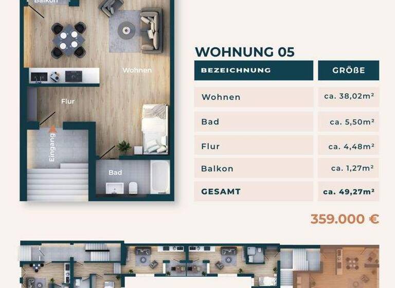 Studio zum Kauf - Erstbezug 339.000 € 1 Zimmer 49,3 m² 1. Geschoss Zentrum Bonn 53111