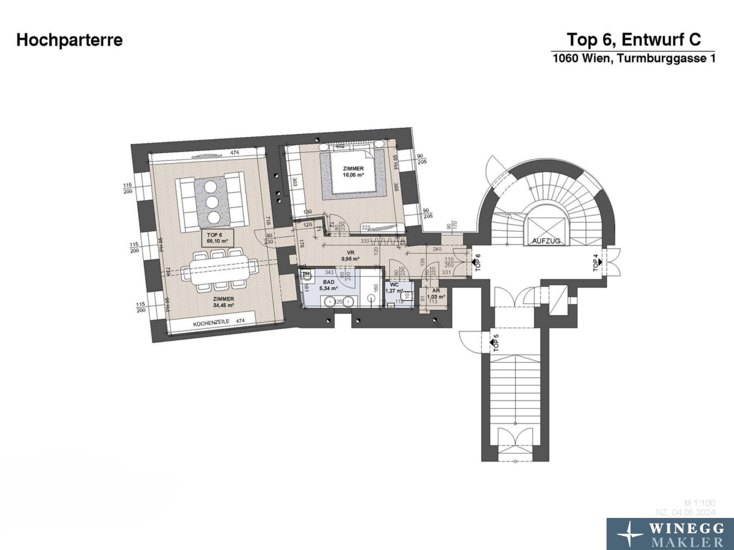 Wohnung zum Kauf 500.000 € 2 Zimmer 69,1 m²<br/>Wohnfläche 1.<br/>Geschoss Turmburggasse Wien 1060