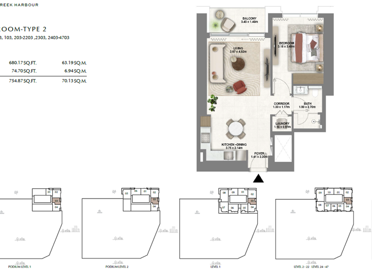 Wohnung zum Kauf 445.399 € 2 Zimmer 70,1 m² Dubai