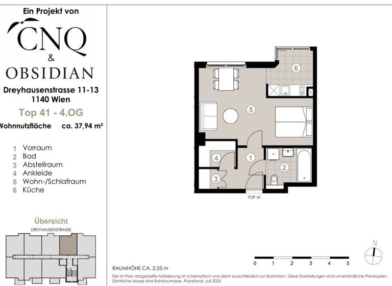 Studio zur Miete 658 € 1 Zimmer 37,9 m² Wien 1140