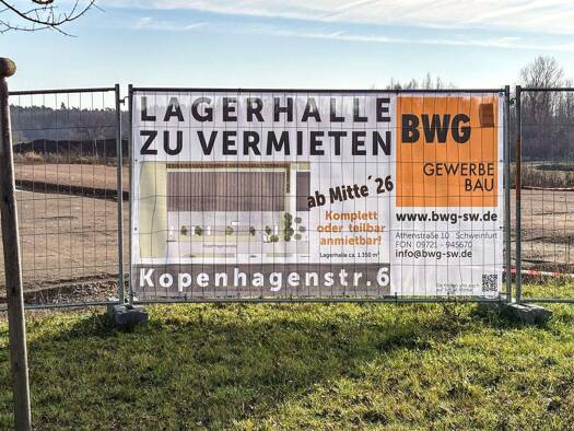 Lagerhalle zur Miete - Erstbezug provisionsfrei 6,50 € 1.350 m² Lagerfläche teilbar von 242 m² bis 1.350 m² Schweinfurt-Süd Schweinfurt 97424