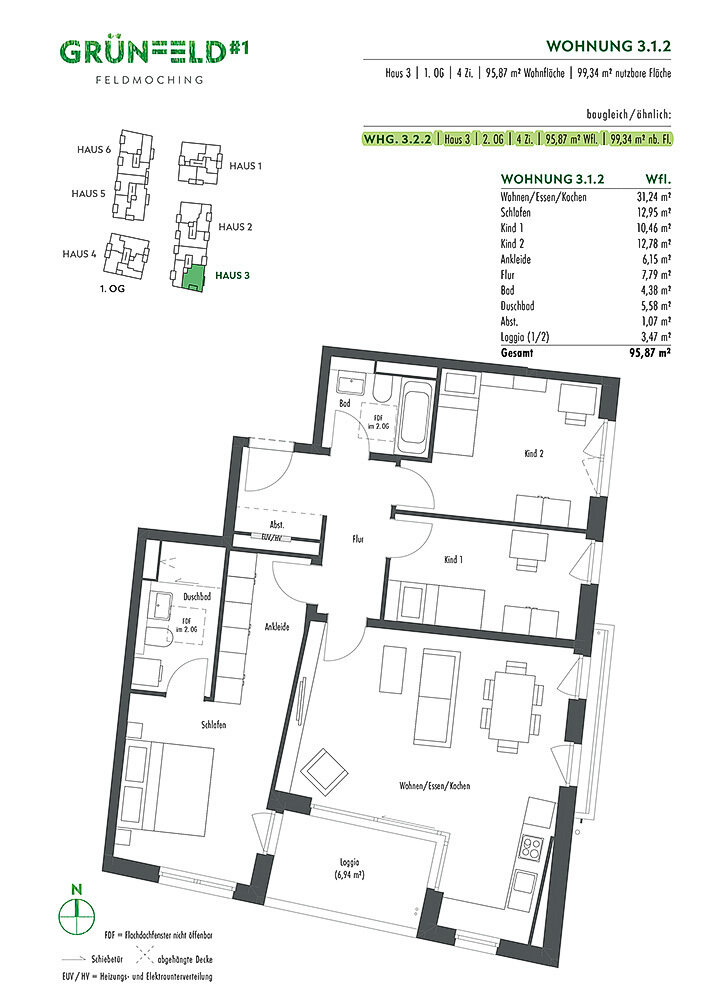 Wohnung zum Kauf provisionsfrei 863.000 € 4 Zimmer 95,9 m²<br/>Wohnfläche 2.<br/>Geschoss Hochmuttinger Straße 5 Feldmoching München 80995