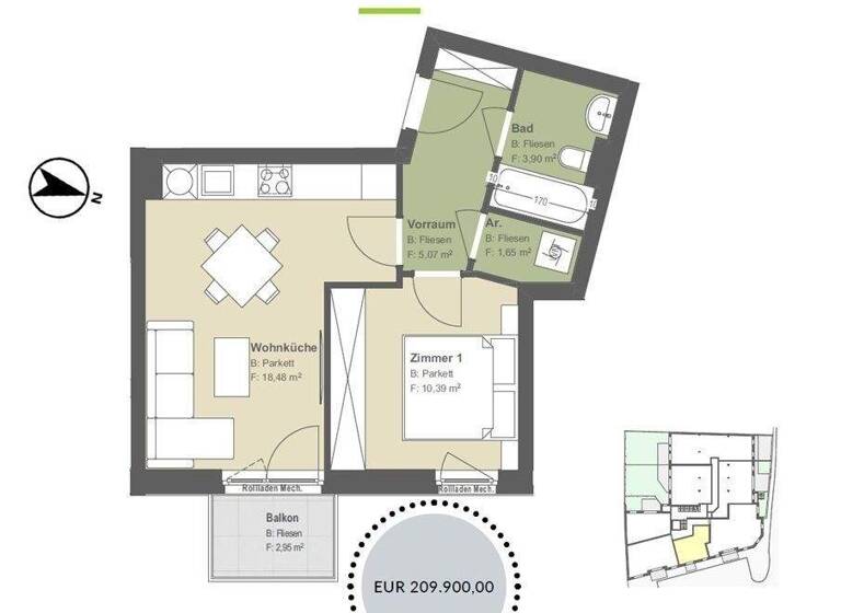 Wohnung zum Kauf provisionsfrei 188.910 € 2 Zimmer 39,5 m² 1. Geschoss Hauptstraße 89 Kritzendorf 3420