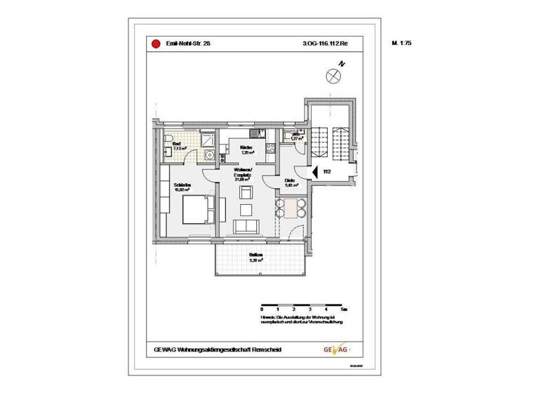 Wohnung zur Miete 436 € 2 Zimmer 63,1 m² 3. Geschoss frei ab 01.05.2026 Emil-Nohl-Straße 28 Lennep Remscheid 42897