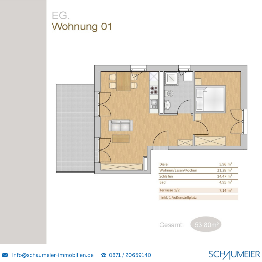 Wohnung zum Kauf provisionsfrei 279.760 € 2 Zimmer 53,8 m²<br/>Wohnfläche EG<br/>Geschoss Schwalbenloh 2 Vilsbiburg Vilsbiburg 84137