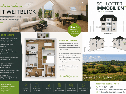Wohnung zum Kauf - Erstbezug provisionsfrei 283.500 € 2 Zimmer 83,3 m² frei ab 01.01.2027 Ötzingen 56244