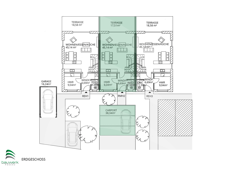 Reihenmittelhaus zum Kauf - Erstbezug provisionsfrei 449.000 € 4 Zimmer 120 m² 226 m² Grundstück Hochring 59 Denkhof Büchlberg 94124
