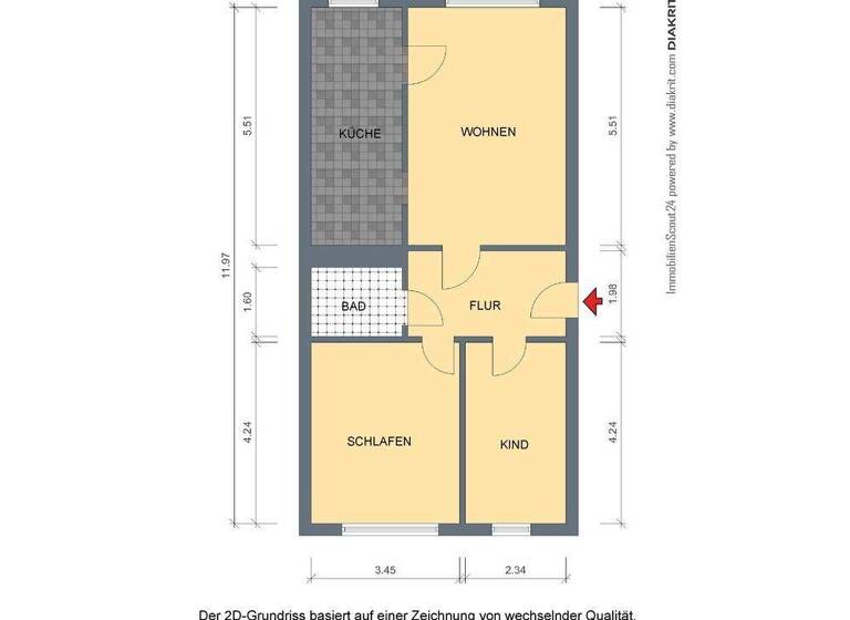 Wohnung zur Miete 440 € 3 Zimmer 67,1 m² EG Bruno-Apitz-Straße 26 Schöndorf Weimar 99427