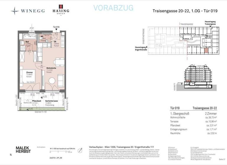 Wohnung zum Kauf - Erstbezug 233.400 € 2 Zimmer 38,7 m² 1. Geschoss Traisengasse 20-22 Wien 1200