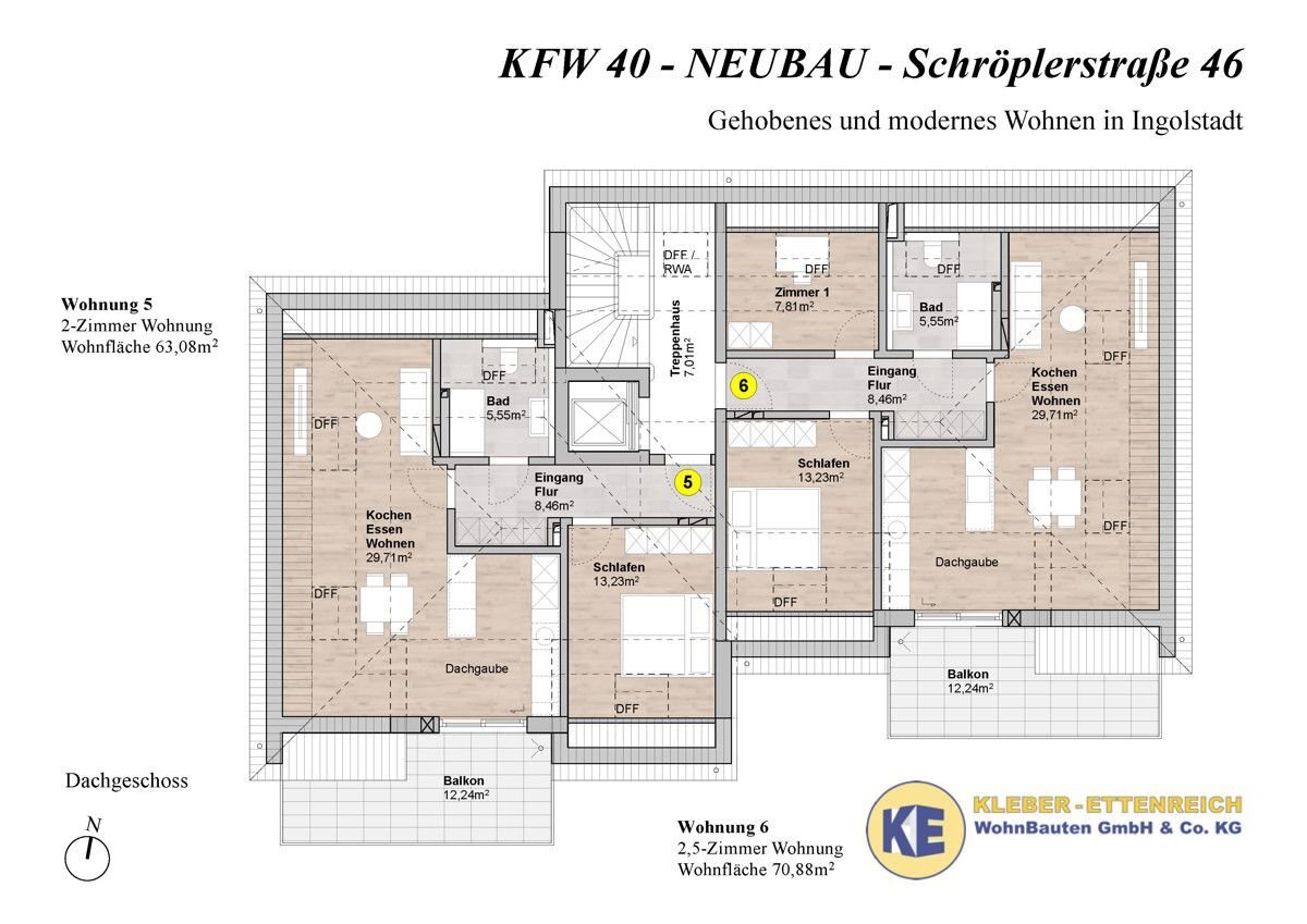 Wohnung zum Kauf 447.000 € 2,5 Zimmer 71 m²<br/>Wohnfläche 2.<br/>Geschoss Schröplerstraße 46 - Whg. 6 Kothau Ingolstadt 85053