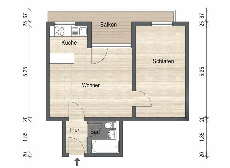 Wohnung zum Kauf 180.000 € 2 Zimmer 45,2 m² 1. Geschoss Lechhausen Augsburg 86167
