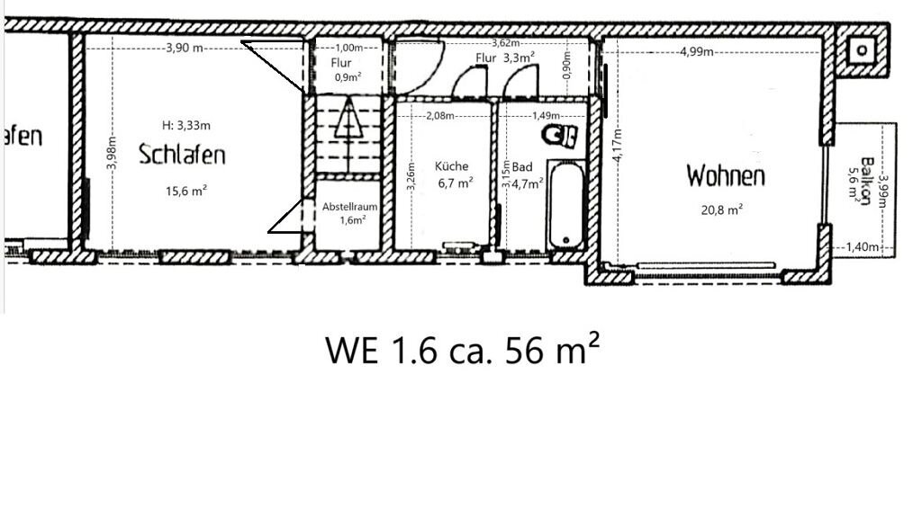 Wohnung zur Miete 420 € 2 Zimmer 52 m²<br/>Wohnfläche 2.<br/>Geschoss ab sofort<br/>Verfügbarkeit Karl-Marx-Straße 58 Neuruppin Neuruppin 16816