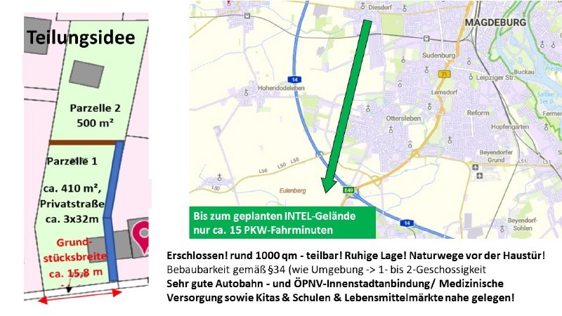 Grundstück zum Kauf provisionsfrei 180.000 € 500 m²<br/>Grundstück Niederndodeleber Straße Magdeburg 39110