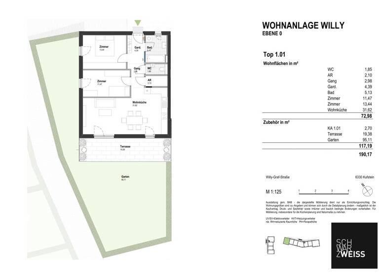 Wohnung zum Kauf - Erstbezug 599.000 € 3 Zimmer 73 m² EG Kufstein 6330